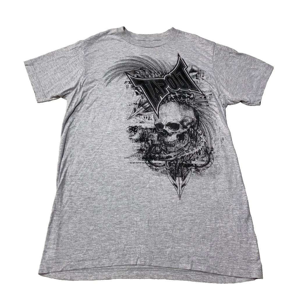 Vintage Y2K Tapout MMA T-Shirt Womens M‎ Gray Skull Graphic Print Grunge Skater